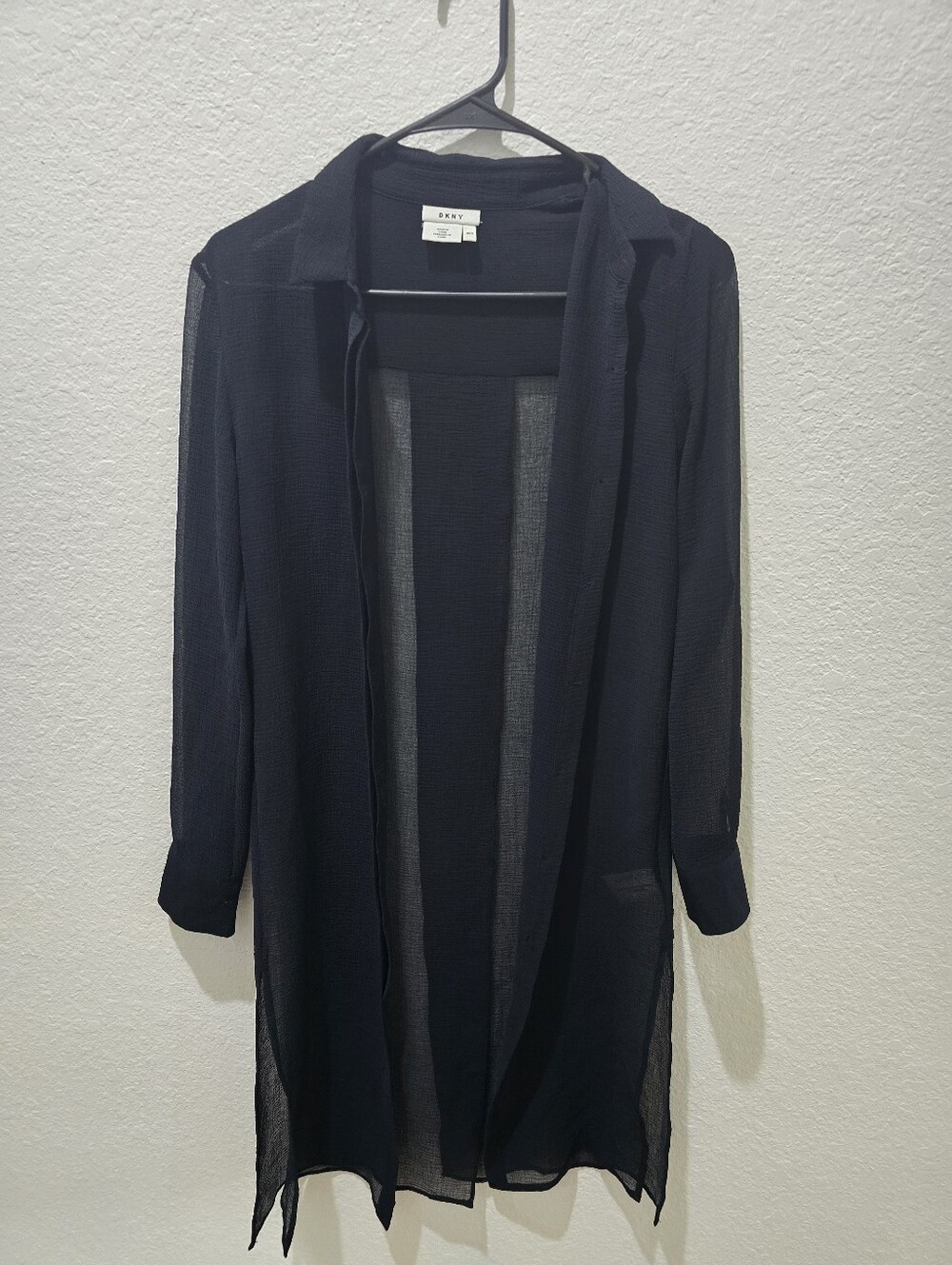 DKNY Black Sheer Longline Open Front Cardigan